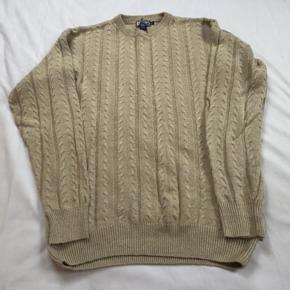 CHAPS Ralph Lauren Linen Blend Cable Knit Sweater Sz L Beige Pullover Fisherman‎